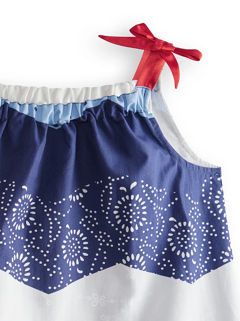 Denokids Wavy Navy Blue Poplin Girl Dress